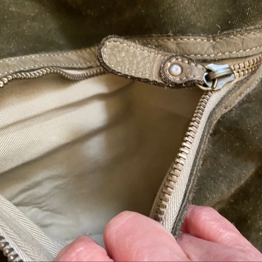 P’ELLE olive green suede leather satchel bag